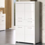 Bad Hochschrank Weiß Hochglanz 4 Türen 73 Cm – Amanda With Badezimmer Hochschrank Weiß
