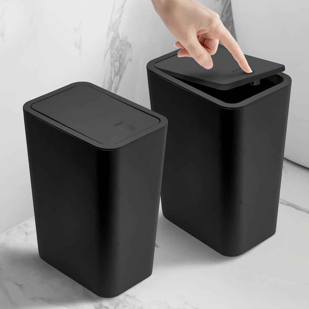 Badezimmer-Mülleimer - 10 L Kleiner Mülleimer Mit Druckdeckel Für Toilette,  Schlafzimmer, Wohnzimmer - Plastik-Papierkorb Mit Aufklappbarem Deckel – intended for Badezimmer Mülleimer