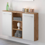 Badezimmer Sideboard Louny 03 In Wotaneiche Nb. Mit Matt Weiß, B/H/T: Ca.  90/66/20 Cm Throughout Badezimmer Sideboard