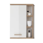 Badezimmer Wandschrank Malanje 66 In Weiß Glänzend & Riviera Eiche Quer Nb.  – B/H/T: 50,5/74,5/20,5Cm Within Wandschrank Badezimmer