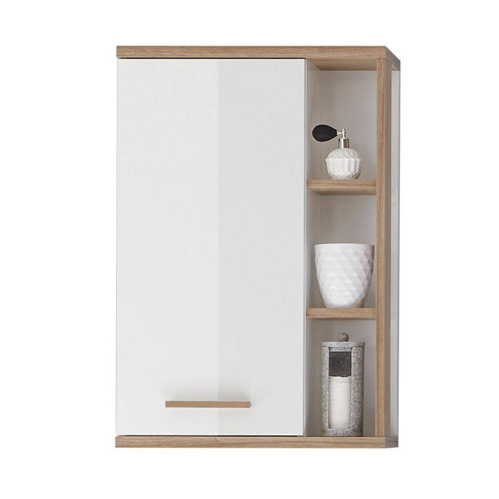 Badezimmer Wandschrank Malanje-66 In Weiß Glänzend &amp; Riviera Eiche Quer Nb.  - B/H/T: 50,5/74,5/20,5Cm within Wandschrank Badezimmer