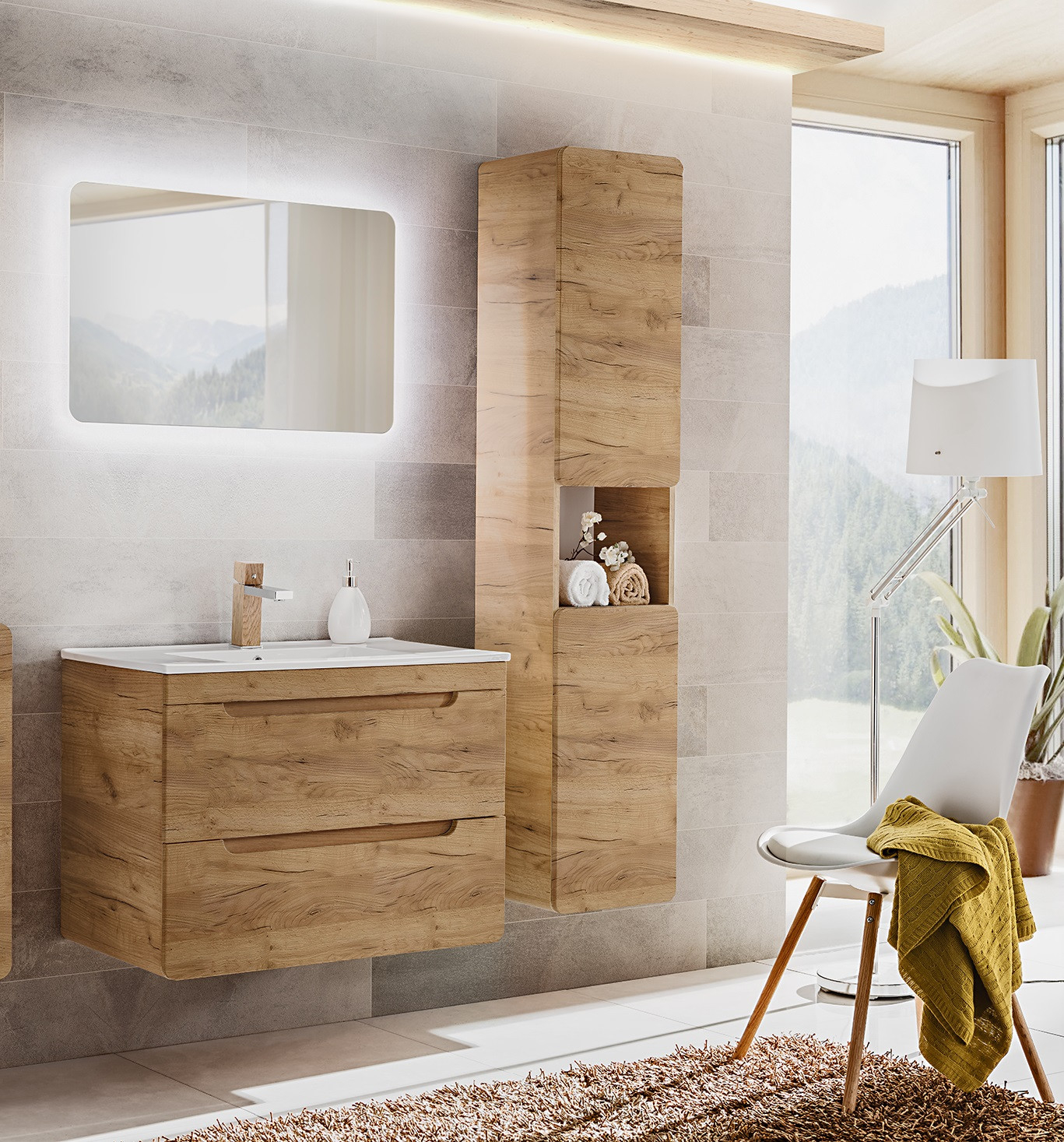 Badmöbel Set 3-Tlg Badezimmerset Fermo Gold Eiche Inkl.waschtisch 60Cm inside Badezimmer Set Holz