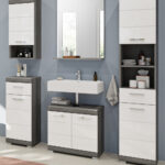 Badmöbel Set Badezimmer Komplett 5 Tlg. Weiß Hochglanz Grau Bad Möbelset  Shawn With Badezimmer Schrank Set