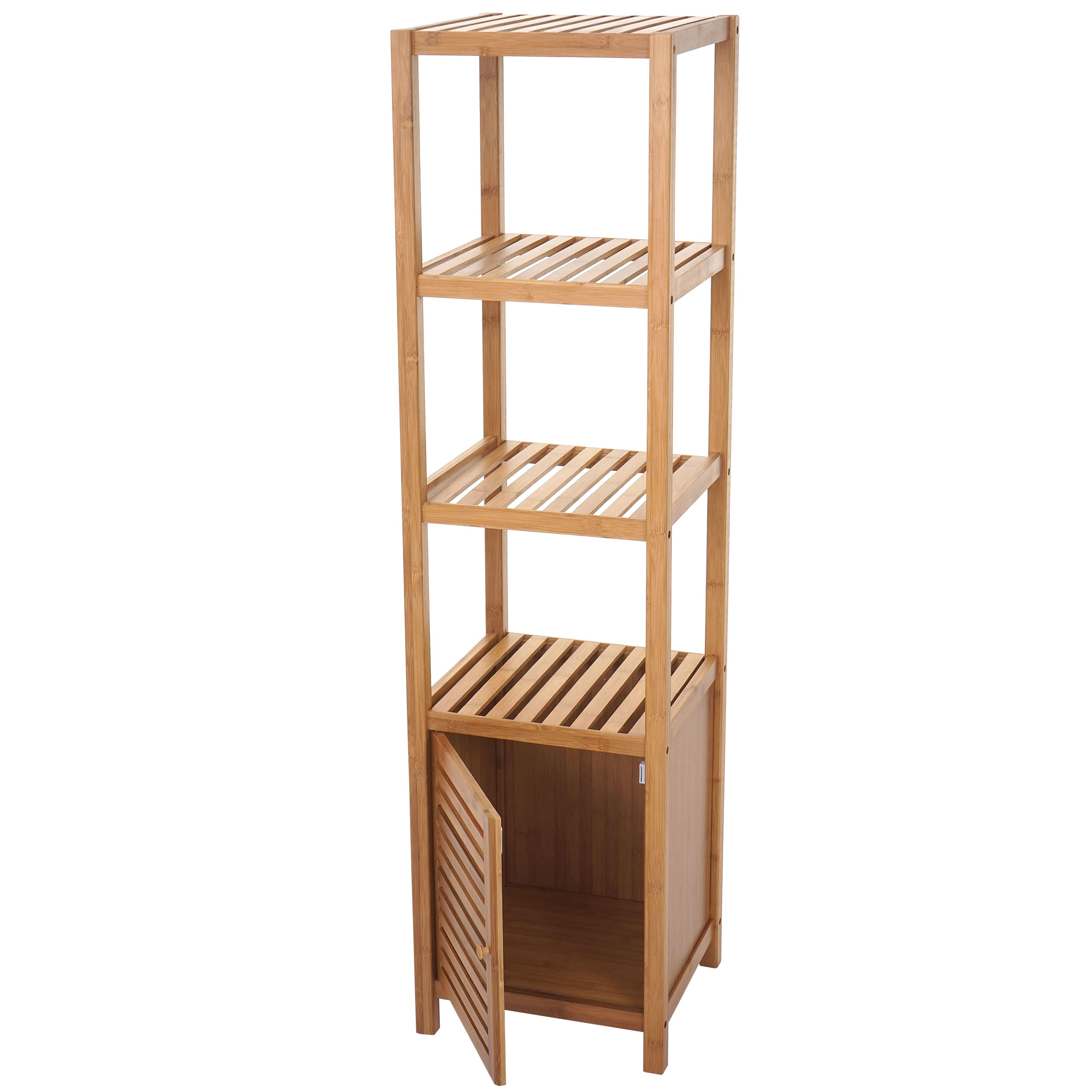 Badregal Hwc-B18, Badezimmer Badschrank Standregal Mit Tür, Bambus ~  140X36X34Cm with regard to Regal Badezimmer Holz