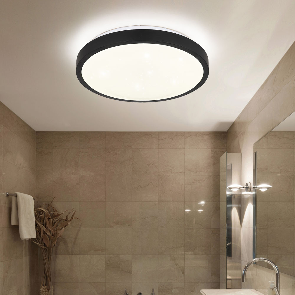 Deckenleuchte Schwarz Schlafzimmerlampe Modern, Led Deckenlampe  Bewegungssensor Ip44, Metall Acryl Opal, 18W 980Lm 4000K Neutralweiß, D 30  Cm, | Etc regarding Moderne Badezimmer Lampen