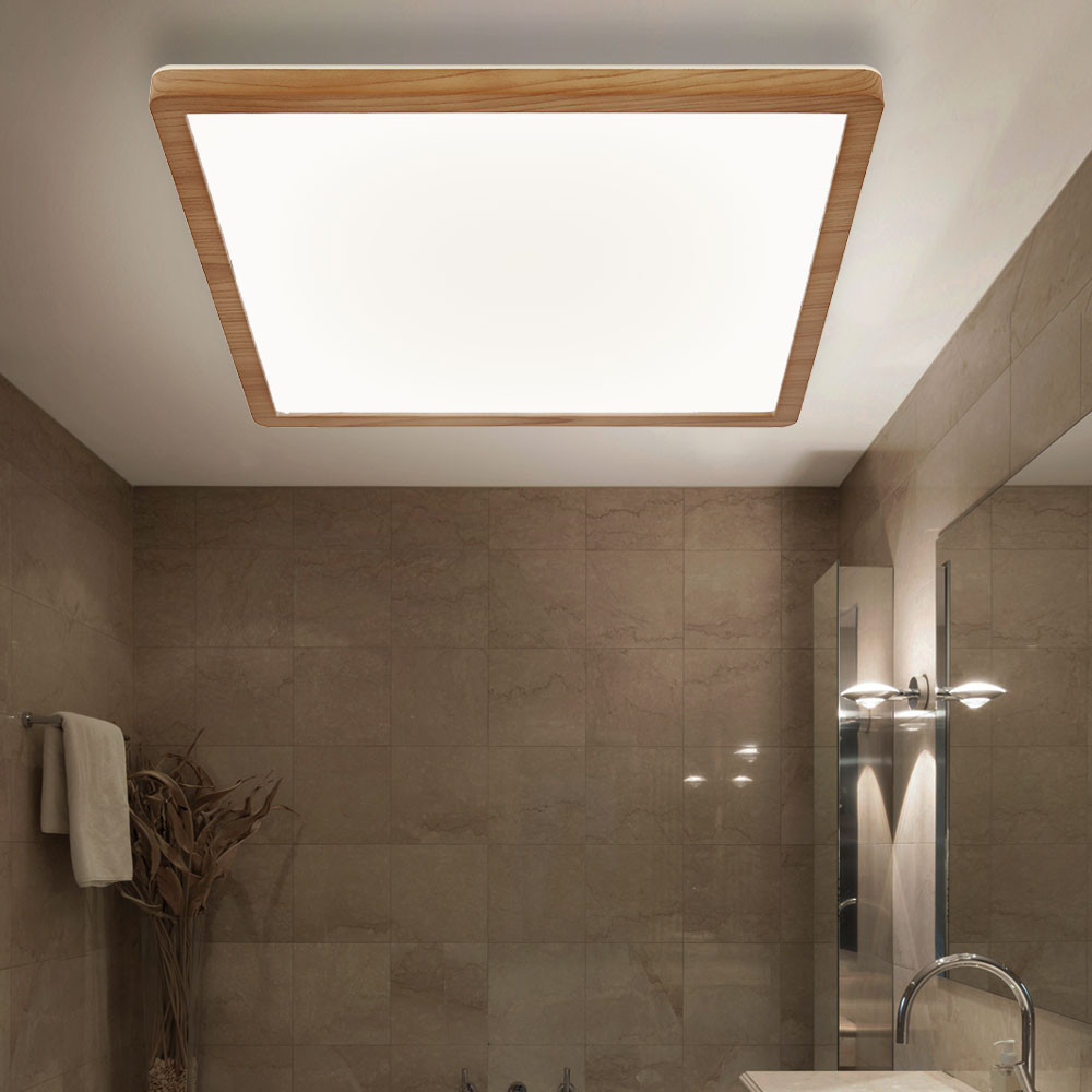 Deckenpanel Deckenlampe Deckenleuchte Led Panel Badezimmerlampe Badleuchte,  Ip44 Backlight Memoryfunktion 3 Stufen, Holzoptik Opal, 24W 2300Lm inside Moderne Badezimmer Lampen