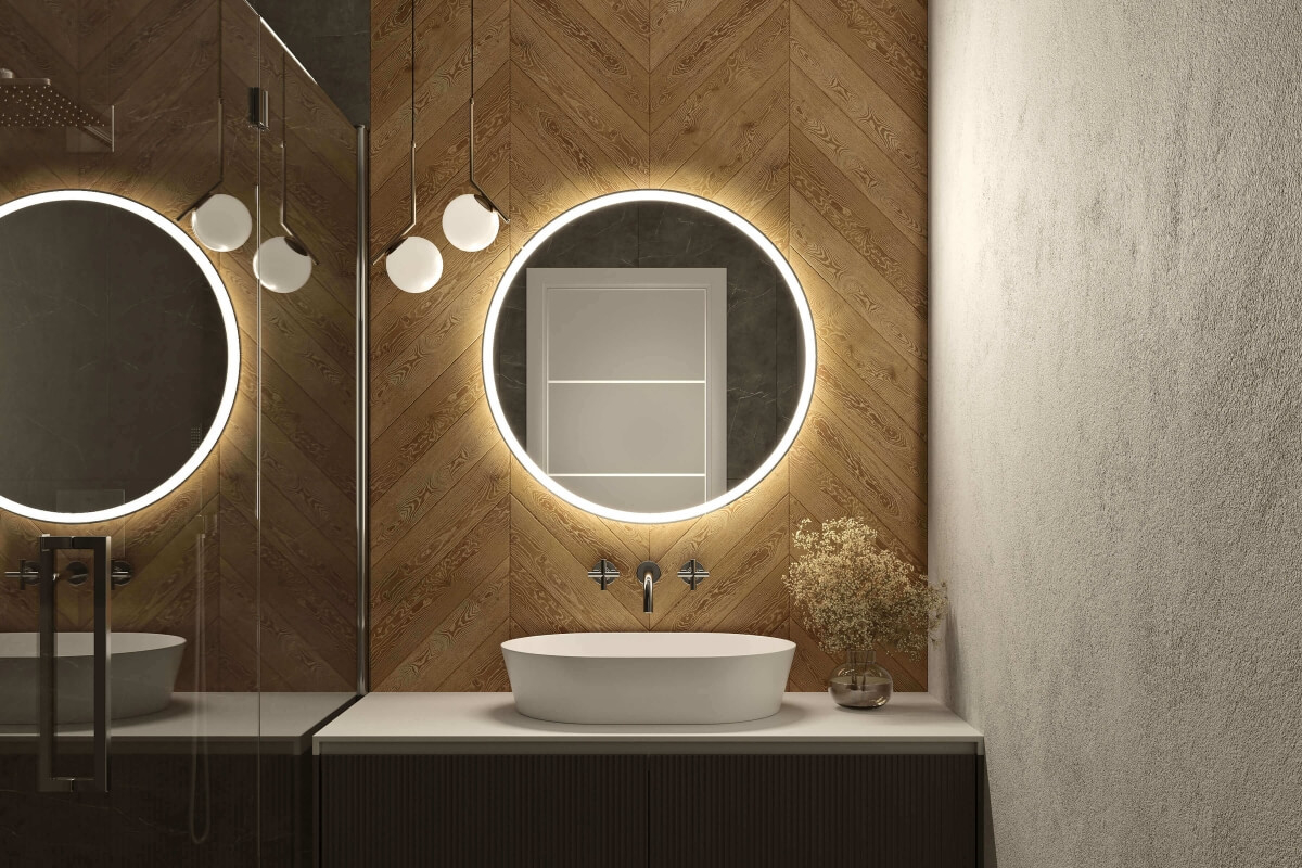 ▷ Runder Led-Spiegel Mit Umlaufendem Lichtauslass In Der Front in Runder Spiegel Badezimmer