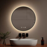 Emke Rund Led Badspiegel 60 Cm Spiegel Mit Beleuchtung Schwarzer  Antibeschlage Uhr Temperatur Dimmbar Neutrales Licht With Regard To Runder Spiegel Badezimmer