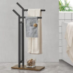 Handtuchhalter Telavi Stahl 88X40X20Cm Schwarz / Holz Optik [En.casa] With Regard To Badezimmer Handtuchhalter