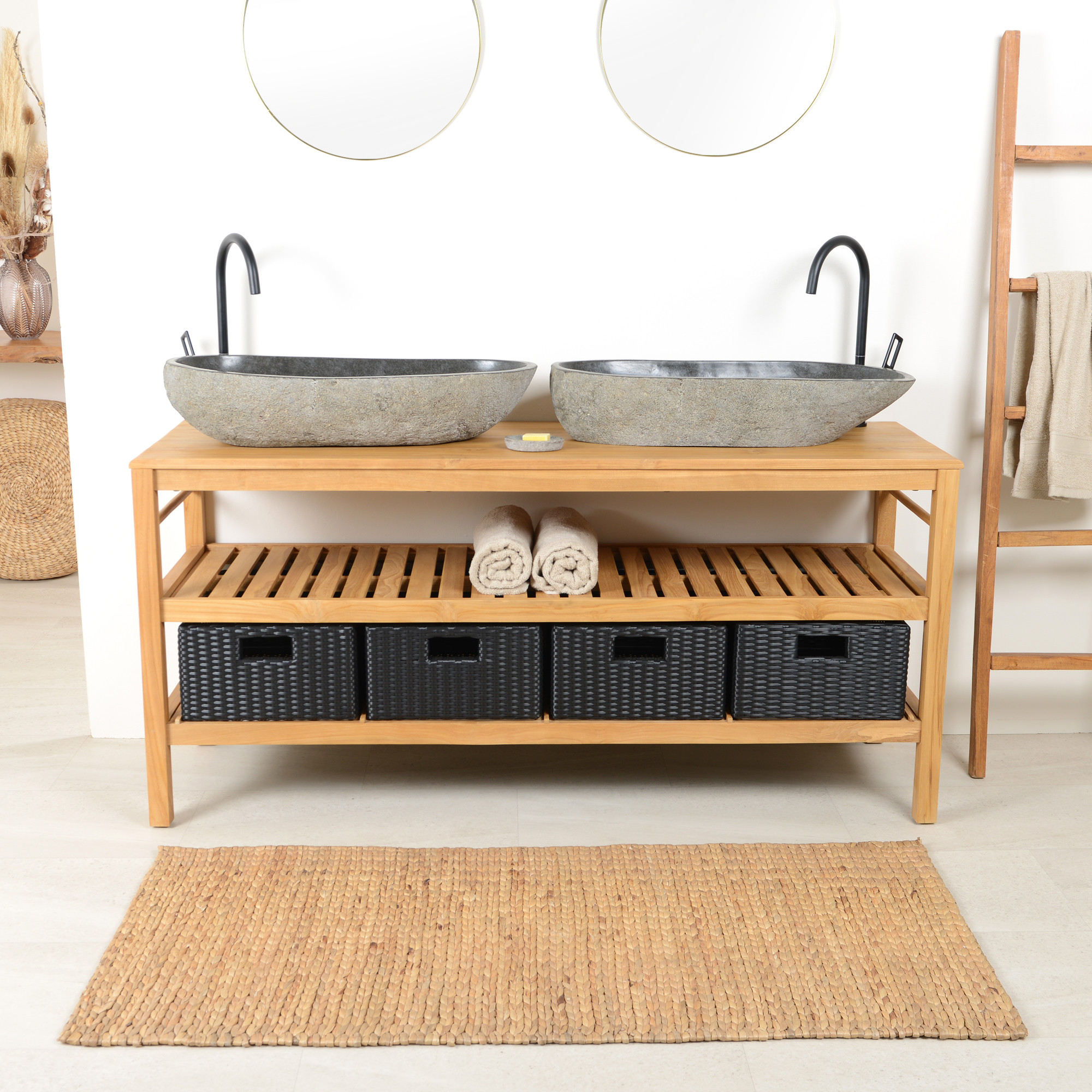 Holz-Waschtisch-Unterschrank 160 Cm Aus Teakholz Kaufen intended for Badezimmer Holz Waschtisch