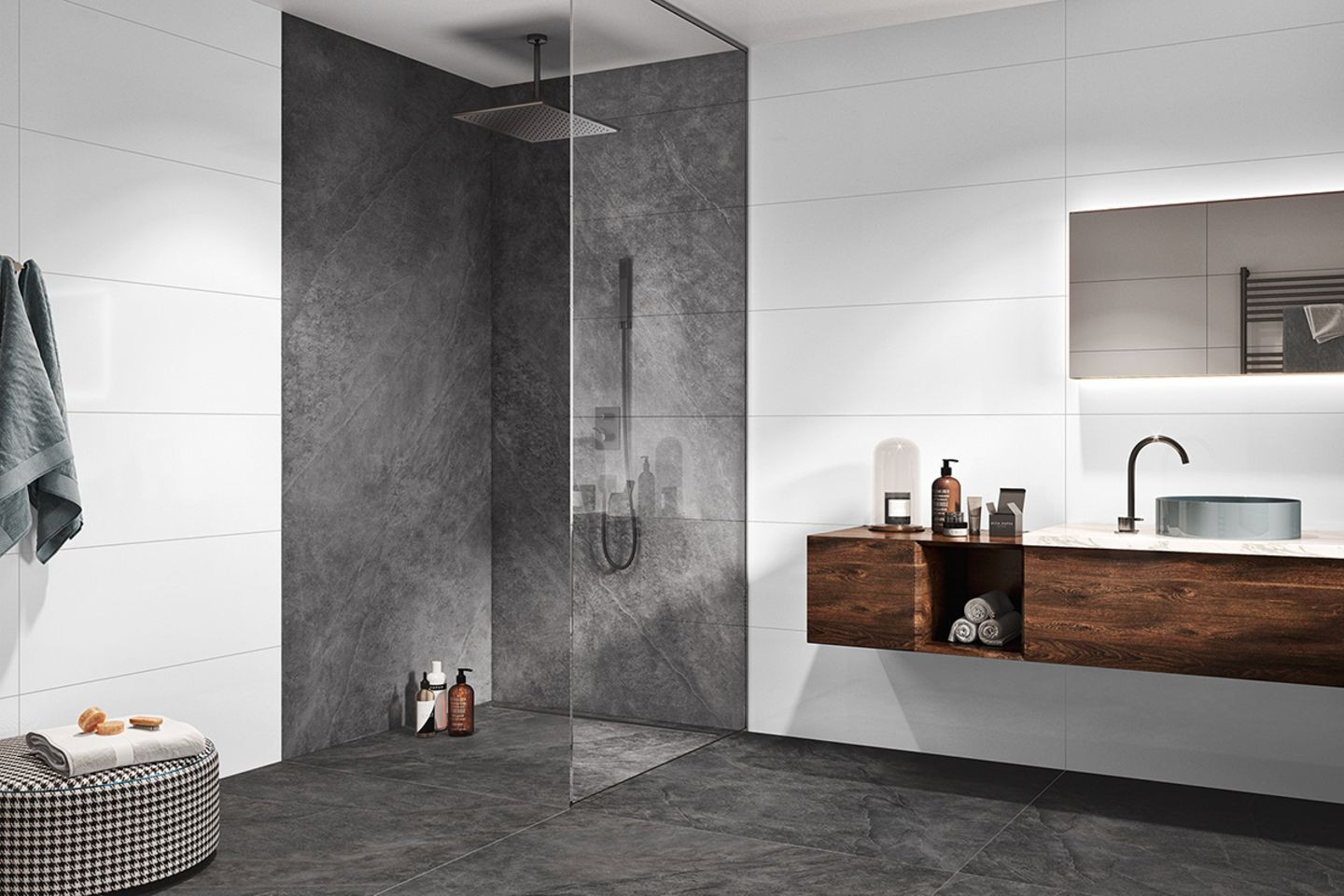 Kontrastreiche Dusche In Grau Und Weiß - [Schöner Wohnen] for Graue Fliesen Badezimmer