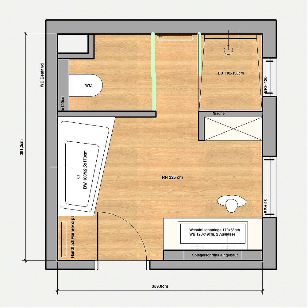 Planen. Badezimmer. Ein Grundriss, Drei Varianten. – T-Raumwerk in Grundriss Badezimmer