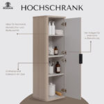 Rodan Badezimmer Hochschrank, Beige Kaschmir Töne, 35,5 X 139 X 31,5 Cm,  Modern, Soft Close, Geriffelte Fronten, Grifflos, Wechselbarer Türanschlag, For Badezimmer Hochschrank Roller