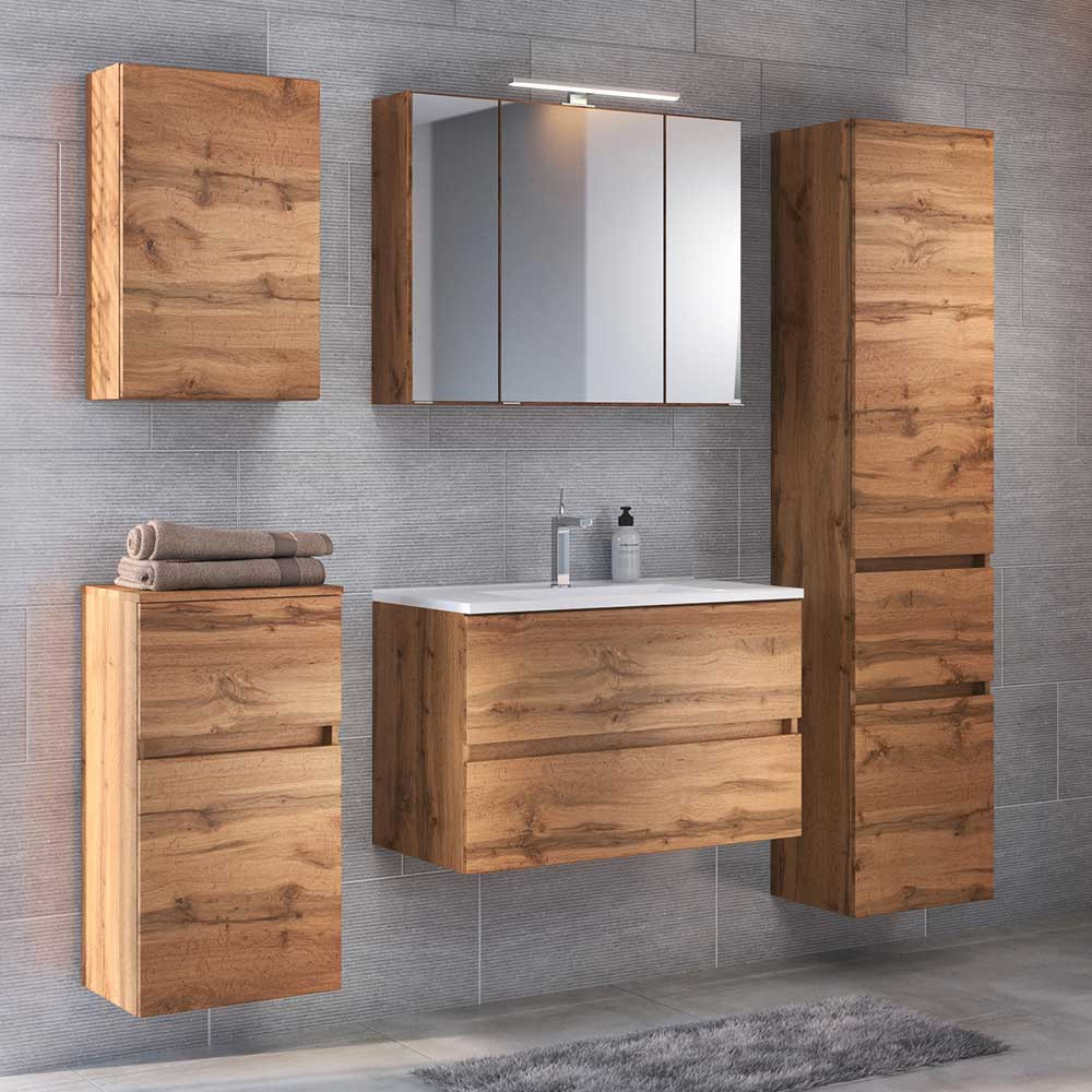 Set Badezimmermöbel In Holz Optik - Iliam (Fünfteilig) for Badezimmer Set Holz