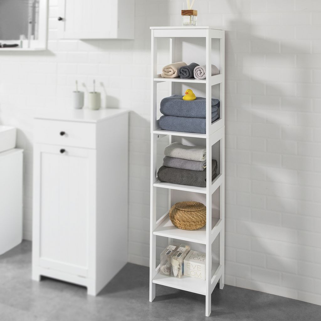 Sobuy Badregal Mit 5 Ablagen Bad-Hochschrank Standregal Küchenregal  Aufbewahrungsregal Weiß Bzr14-W intended for Badezimmer Regal Weiß Hochglanz