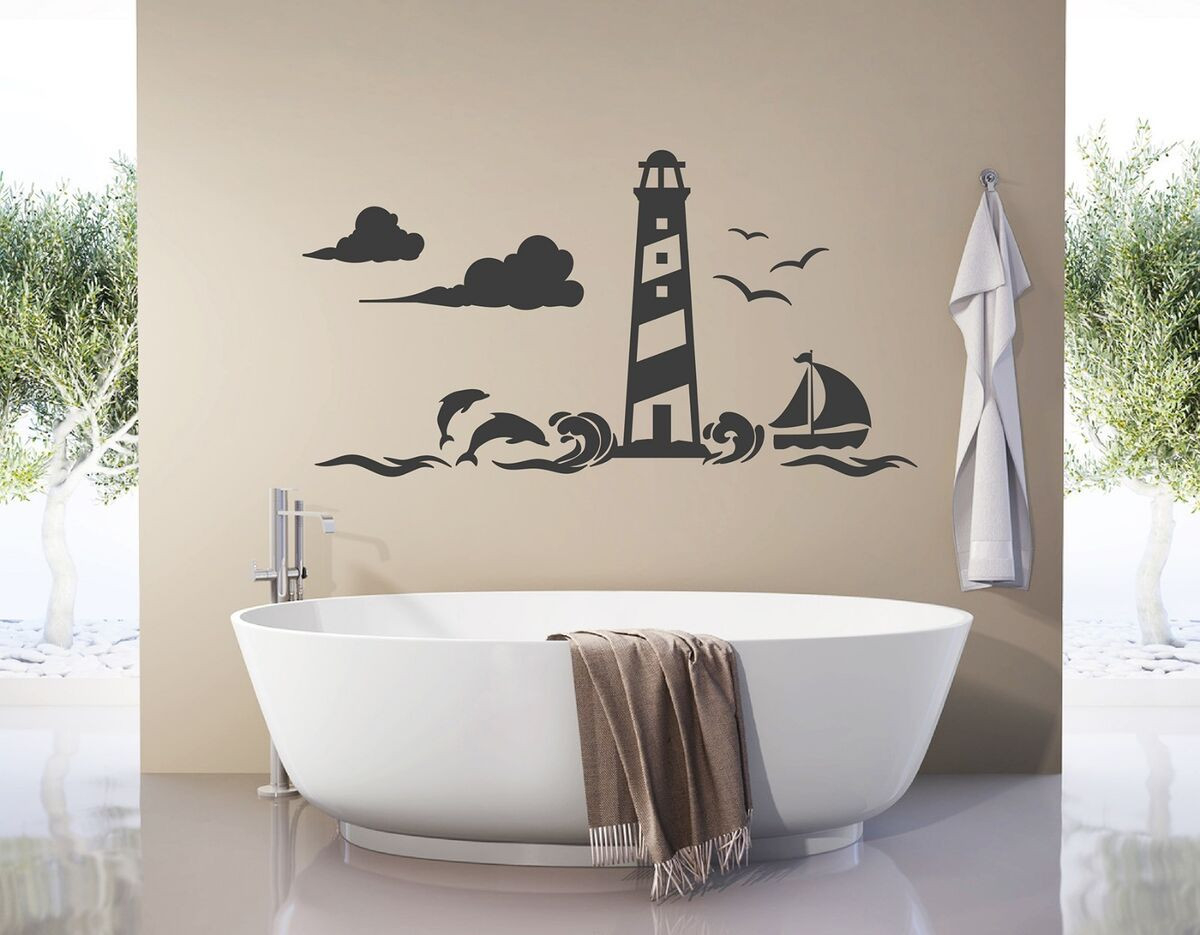 Wandtattoo Badezimmer Leuchtturm Wandsticker Bad Fische Wandtatoo in Wandtattoo Badezimmer
