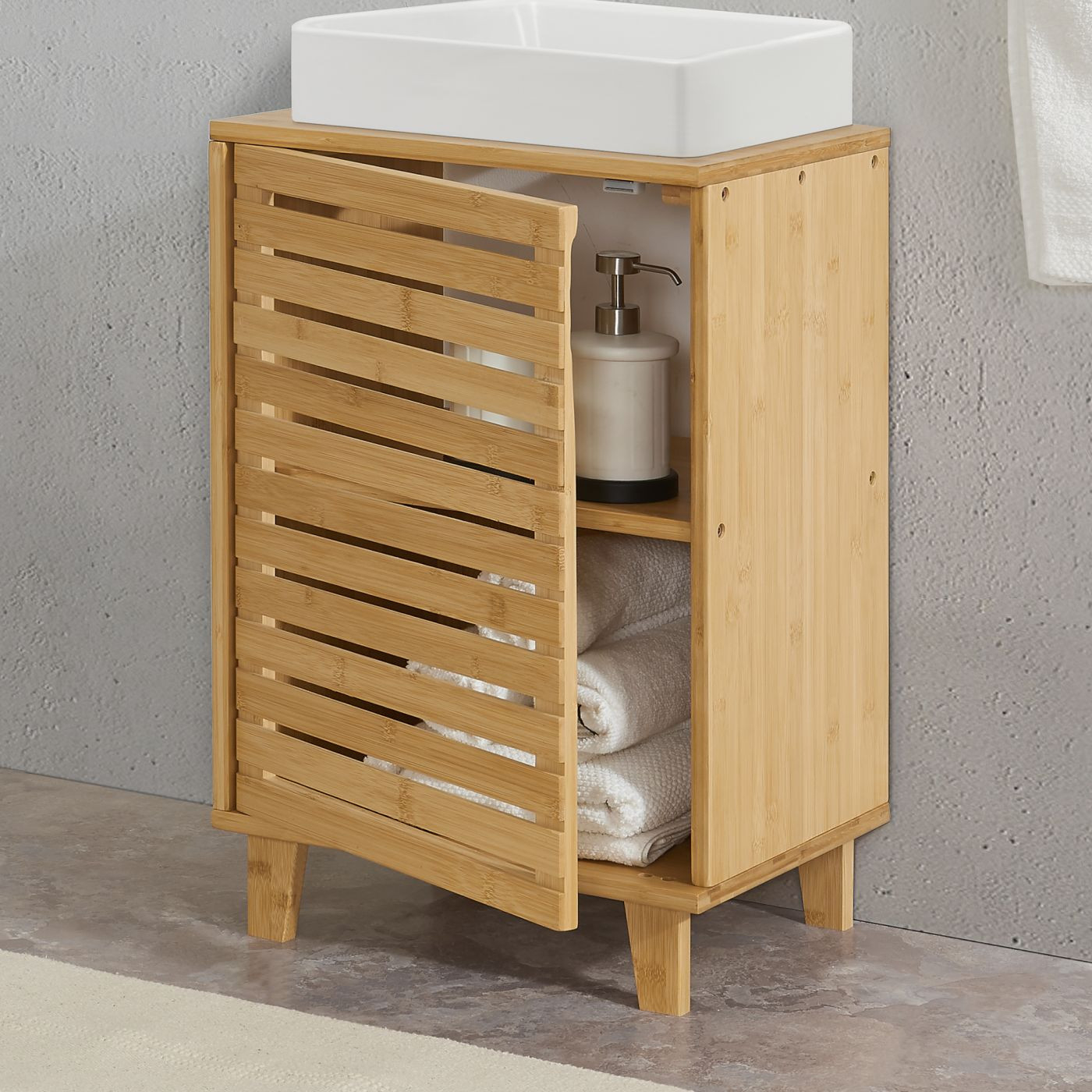 Waschbeckenunterschrank Iveland 60X40X30Cm Bambus [En.casa] within Badezimmer Unterschrank Schmal